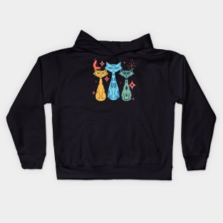 Colorful Funny Tiki Kitty Cats with Mid-Century Modern Vintage Vibe Kids Hoodie